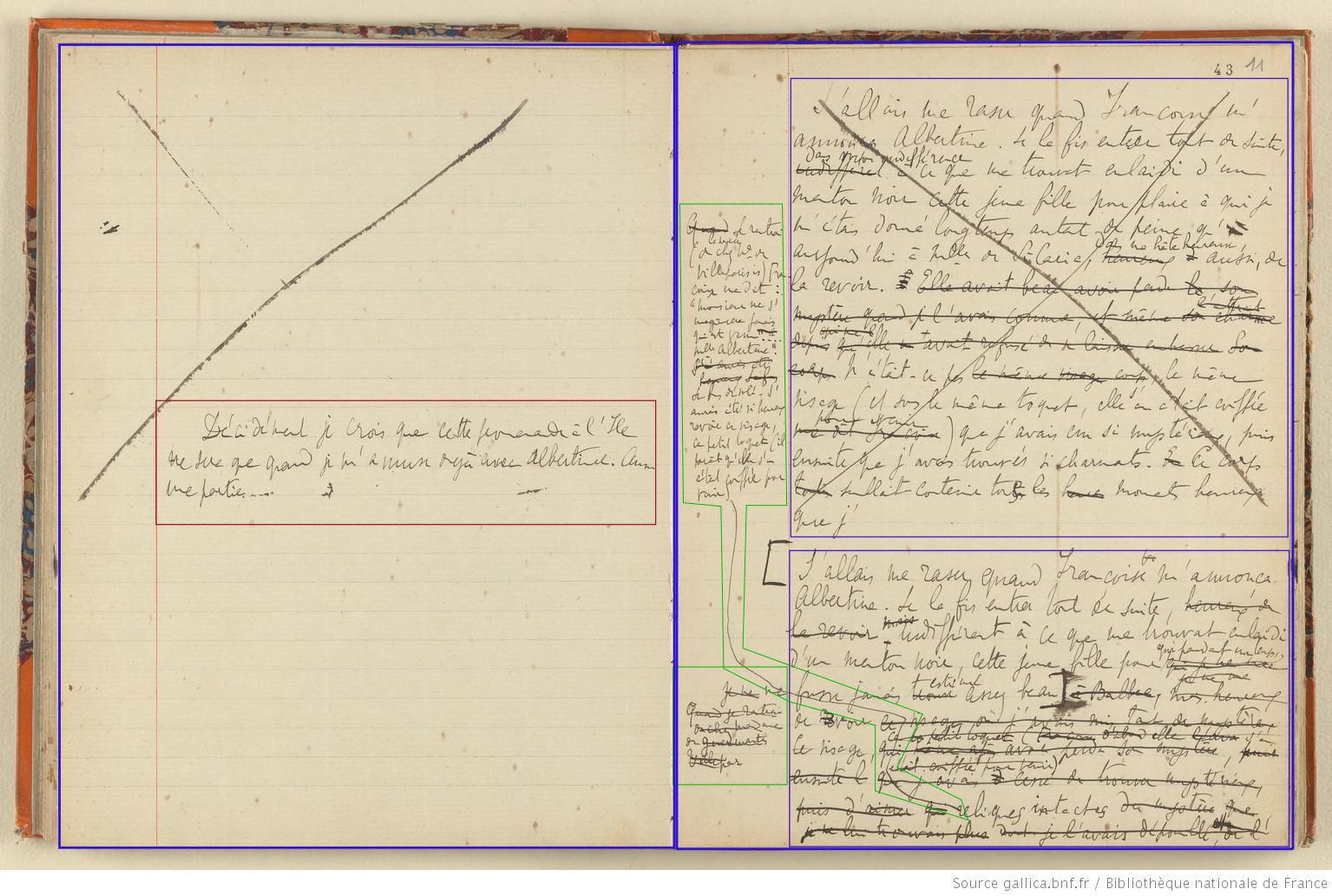 Opening from autograph ms of Proust's (f 42v-43r)